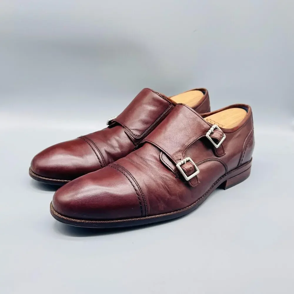 Cole Haan Shoes Mens 11 Brown Leather Grand 360 Double Monk Strap Cap Toe Dress